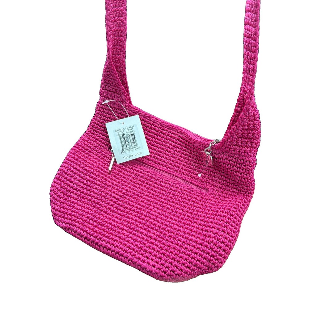 Shoulder Bag Womens The Sak Pink Pinkberry Crochet Craze 108941 Zip Boho Charm - Picture 3 of 9